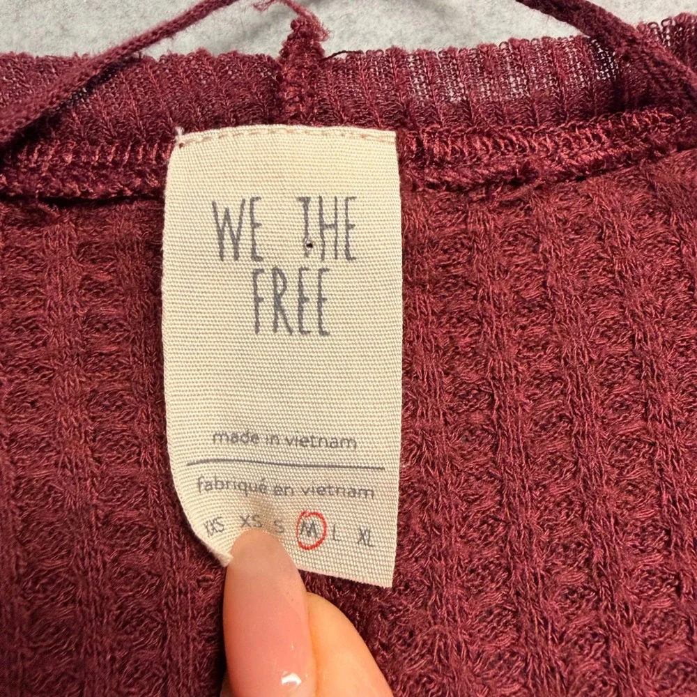 We The Free Free People Burgundy Waffle Knit Thermal Top Scoop Neck Size Medium